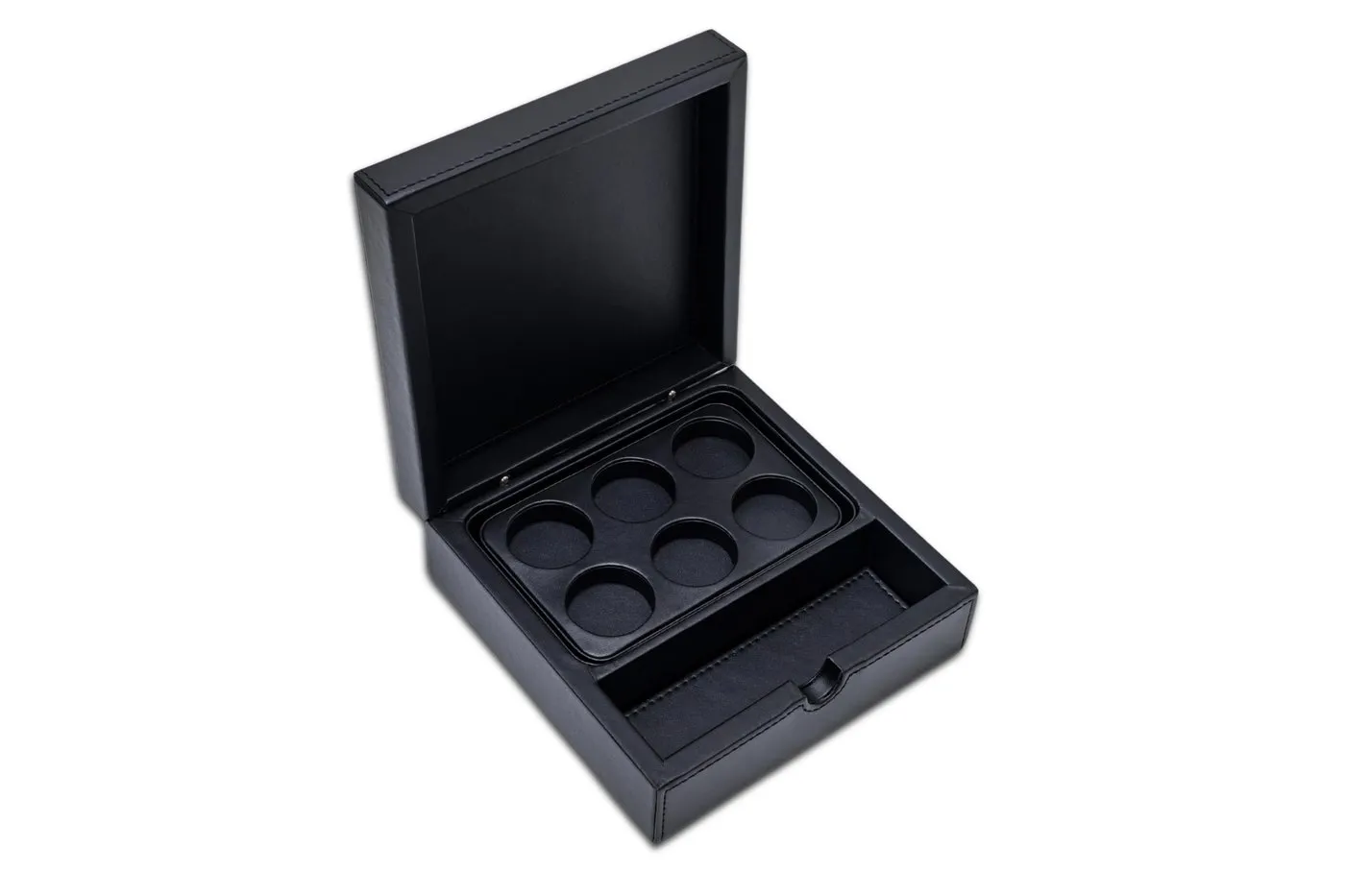 Boîte à capsules Saumaty noire ouverte