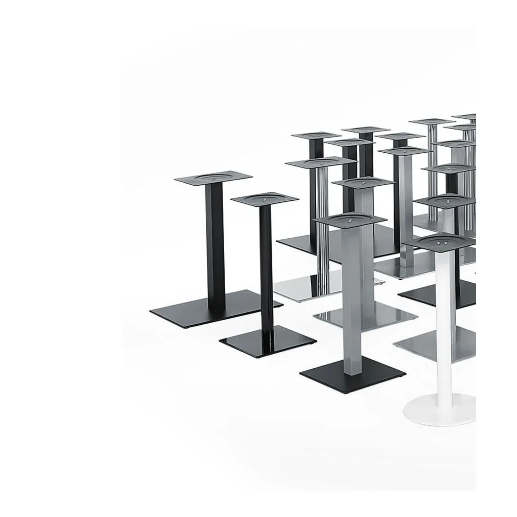 Range of metal pedestal table bases, round and square