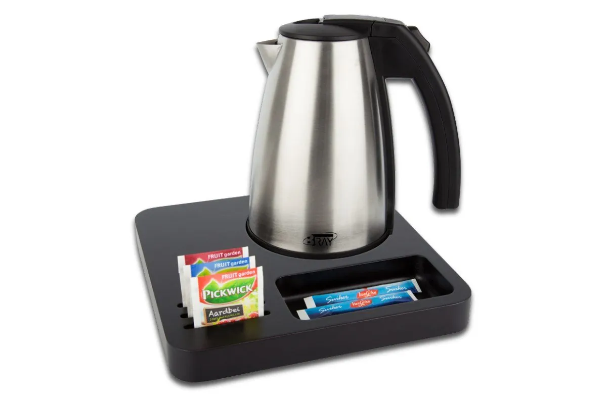 Plateau compact Méjean noir avec bouilloire inox