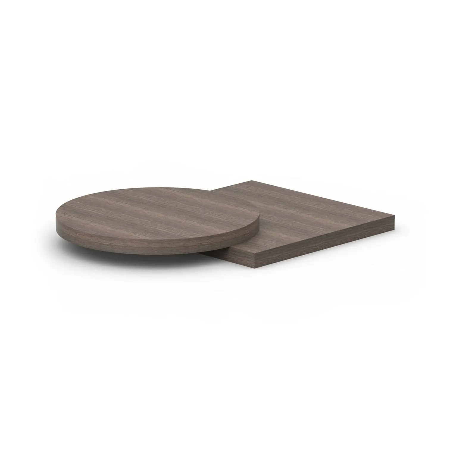 Plateaux de table mélaminés rond et carré, décor bois
