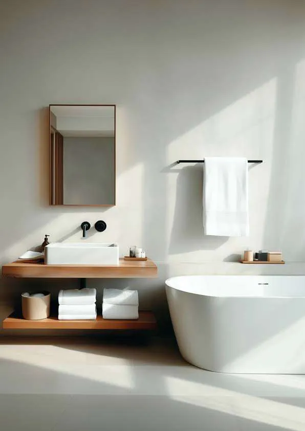 Salle de bain d’hôtel équipée d’accessoires assortis